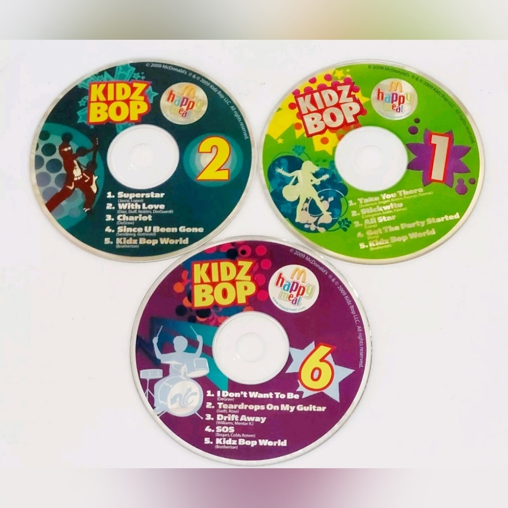 (Lot Of 3) McDonald's Kidz Bop 1, 2 & 6 - (CD, 2009) DISCS ONLY, TESTED WORKS. K